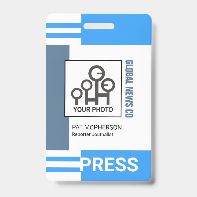 Futuristic Blue Stripe Blocks Press ID Ausweis (Vorderseite)