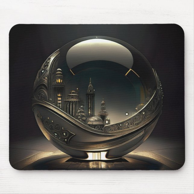 Futuristic City In Transparent Glass Globe Mousepad (Vorne)