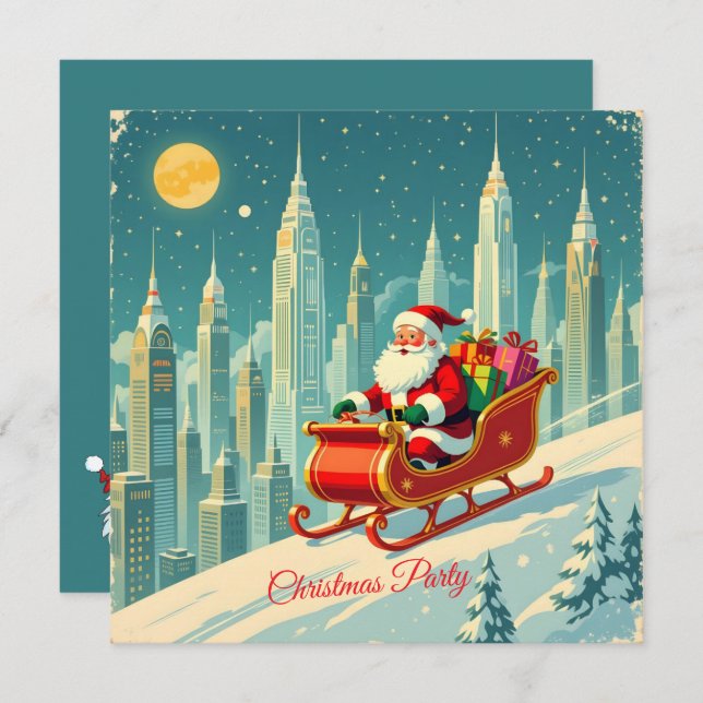 Futuristic City Santa Sleigh Christmas Party SQ Einladung (Vorne/Hinten)