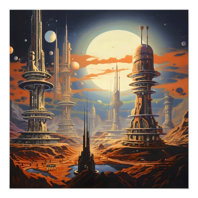 Futuristic City Vintag SciFi Fotodruck (Vorne)