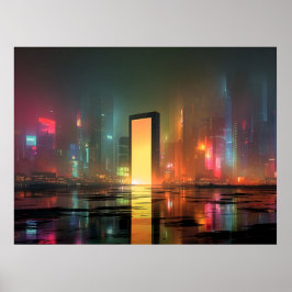 Futuristic Cityscape with Neon Reflections Poster