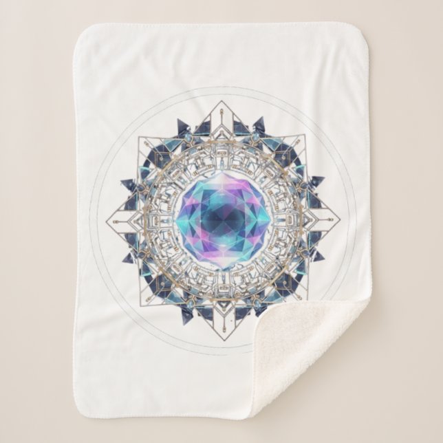 Futuristic Crystal Mandala – Geometric Tech Art Sherpadecke (Vorderseite)