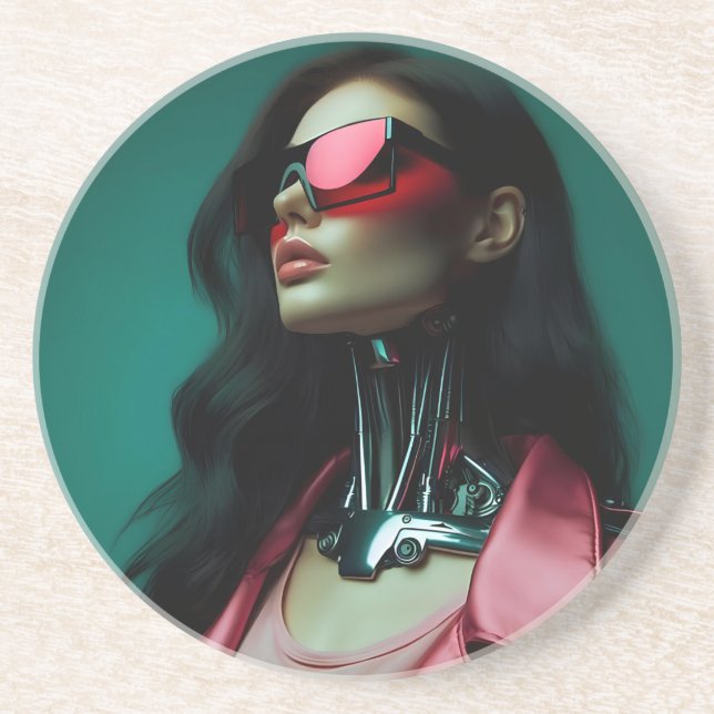  futuristic cybernetic woman getränkeuntersetzer (Vorne)