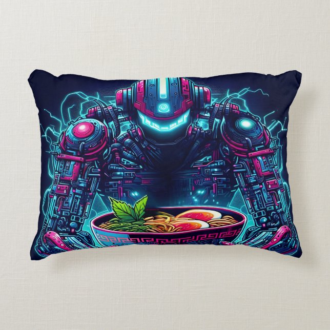 Futuristic Cyberpunk Robot Neon Food Ramen Dekokissen (Vorderseite)