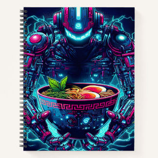 Futuristic Cyberpunk Robot Neon Food Ramen Notizbuch