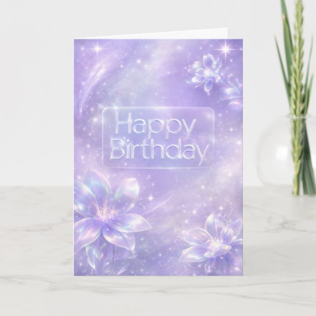 Futuristic Digital Lavender Holographic Birthday Karte (Vorderseite)