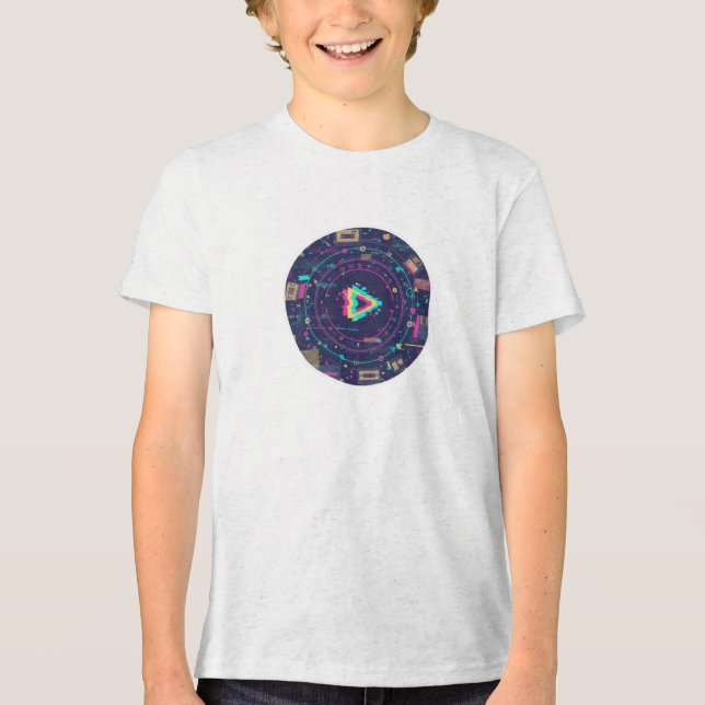 Futuristic Digital Play Button Abstract design  Tri-Blend Shirt (Vorderseite)