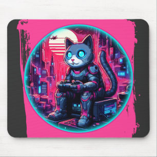 Futuristic Feline Tech Mousepad