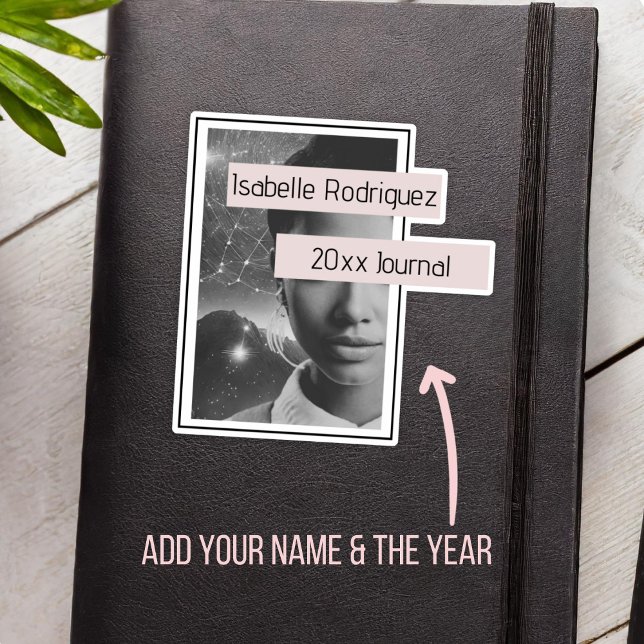 Futuristic Femme Personalisiert Journal Buchzeiche Aufkleber (Futuristic Femme personalized journal bookplate sticker in pink and black.)