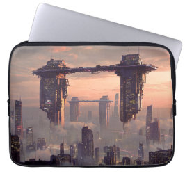 Futuristic floating megastructures above the city laptopschutzhülle