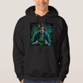 Futuristic Gamer Graphic Men's Hoodie - Neon Tech-