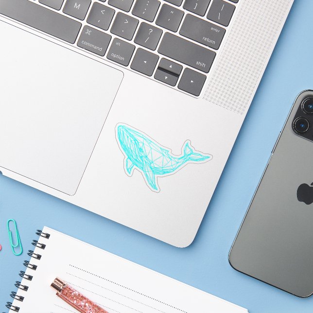 Futuristic Geometric Whale Sticker (Laptop mit iPhone)