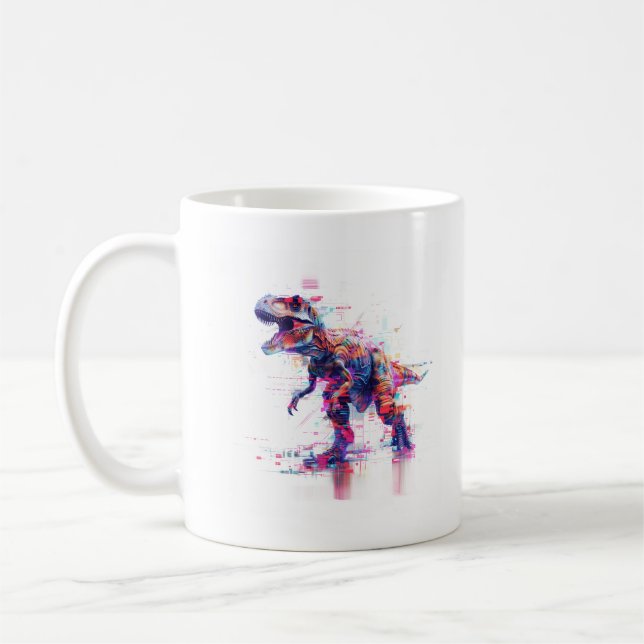 Futuristic Glitch T-Rex Dinosaur Kaffeetasse (Links)