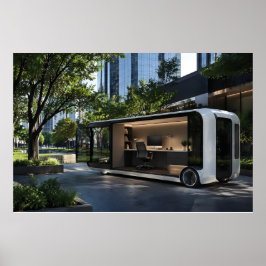 Futuristic Mobile Office Pod in Urban Nature  Poster