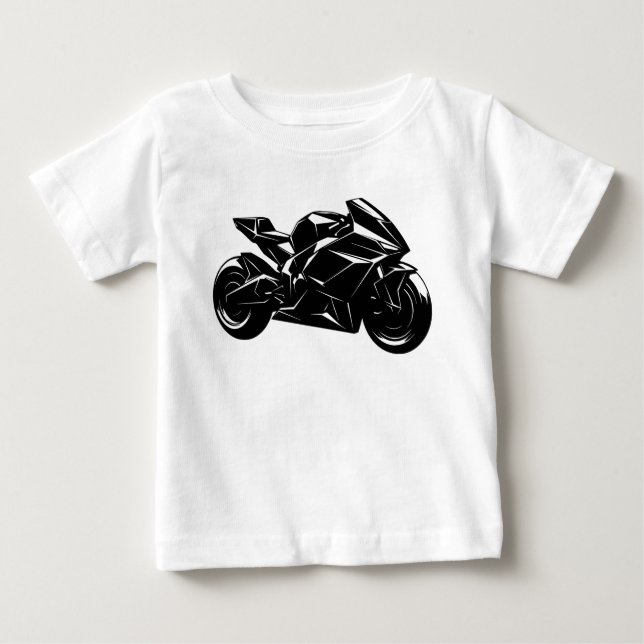 Futuristic Motorcycle Black White Vector  Baby T-shirt (Vorderseite)