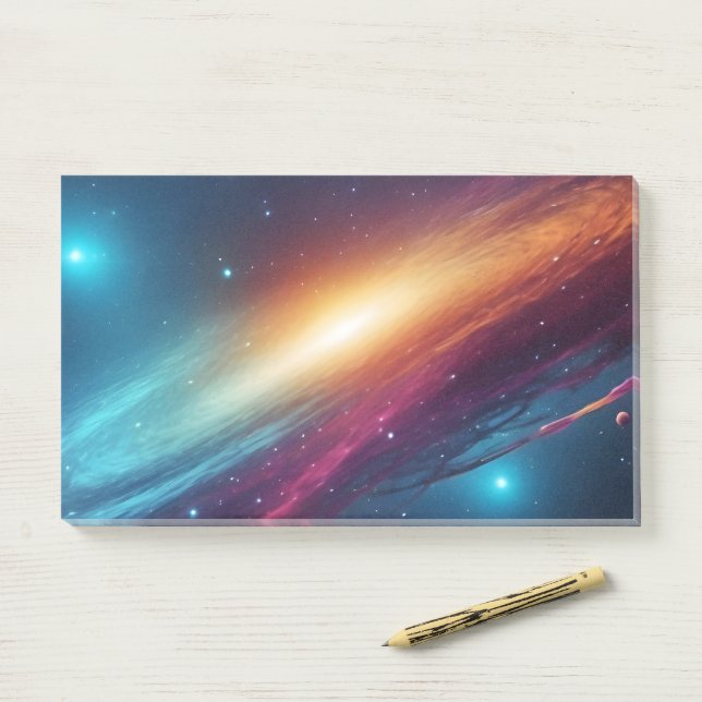 Futuristic Neon Space Galaxy Abstract Synthwave Post-it Klebezettel (Auf Schreibtisch)