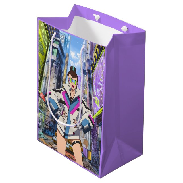 Futuristic Pop Star 0003 Mittlere Geschenktüte (Vorderseite Schrägansicht)