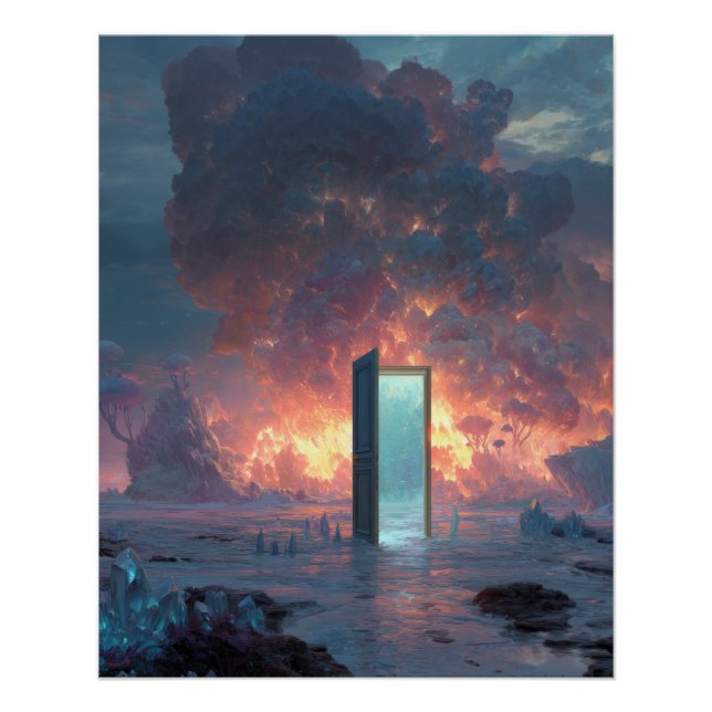 Futuristic Portal Amid Fiery Skies Poster (Vorderseite)