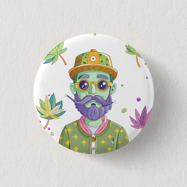 Futuristic Ride: Psychedelic Car Journey Button (Vorderseite)