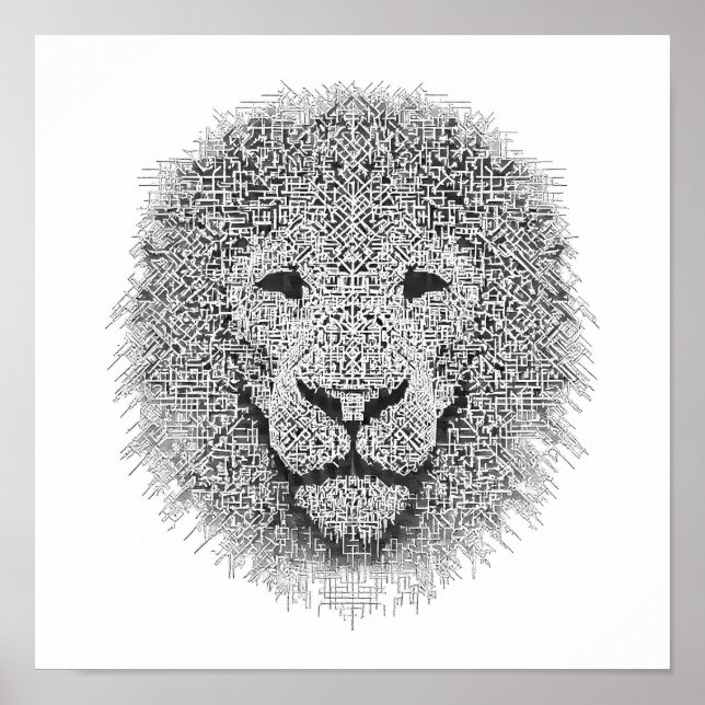 Futuristic Robotics Art: Cybernetic King Lion Head Poster (Vorne)