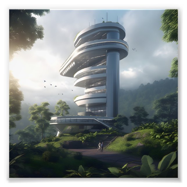 Futuristic skyscraper in the middle of the jungle fotodruck (Vorne)