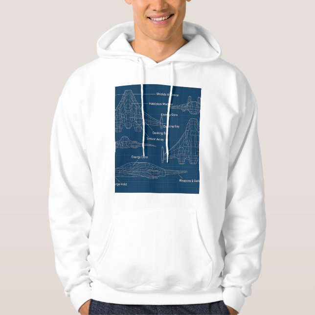 "Futuristic Spacecraft Blueprint Art" Hoodie (Vorderseite)