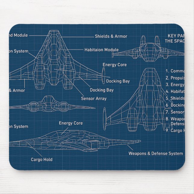 "Futuristic Spacecraft Blueprint Art" Mousepad (Vorne)