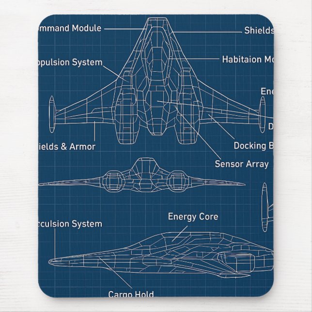 "Futuristic Spacecraft Blueprint Art" Mousepad (Vorne)