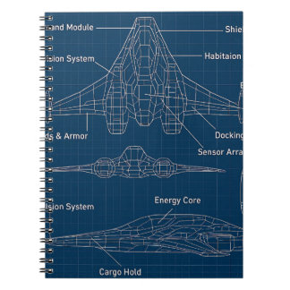 "Futuristic Spacecraft Blueprint Art" Notizblock