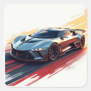 Futuristic Sports Car - Sleek AI Generated Design Quadratischer Aufkleber