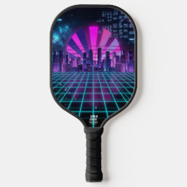 Futuristic Synthwave Cityscape Neon Purple  Pickleball Schläger