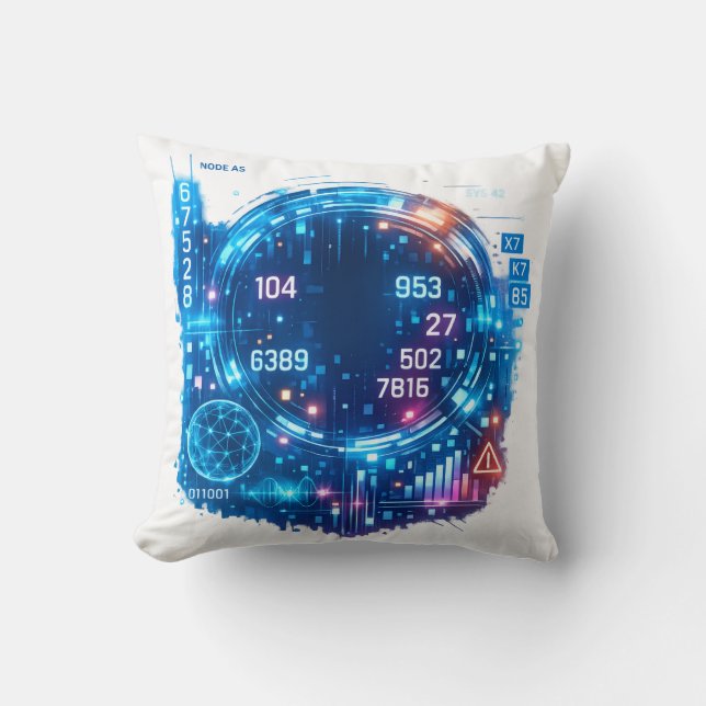 Futuristic Tech Interface Pillow – Digital HUD  Kissen (Vorderseite)
