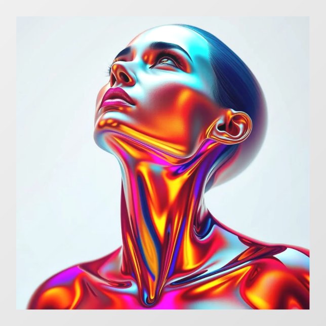 Futuristic woman portrait, sci-fi aesthetics, neon fensteraufkleber (Blatt)