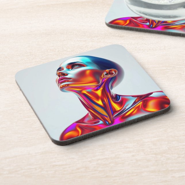 Futuristic woman portrait, sci-fi aesthetics, neon getränkeuntersetzer (Linke Seite)