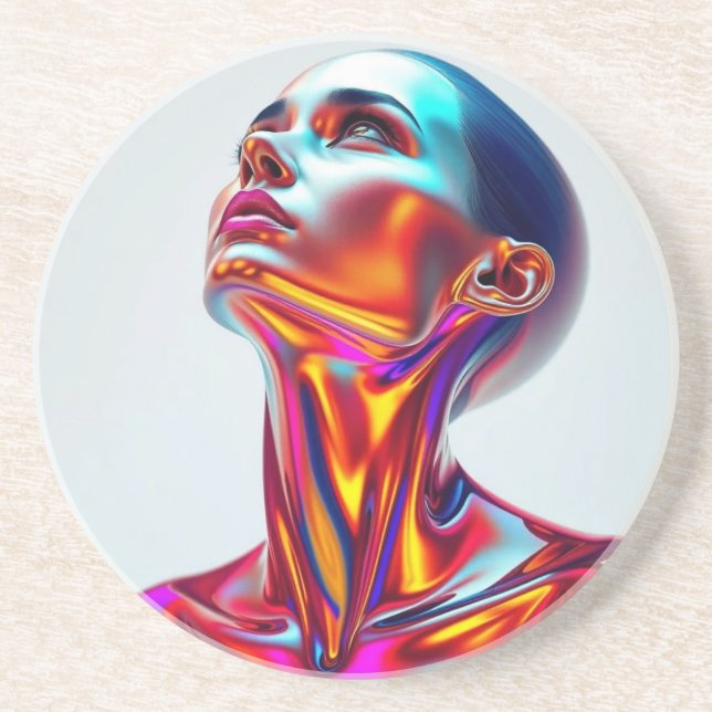 Futuristic woman portrait, sci-fi aesthetics, neon getränkeuntersetzer (Vorne)