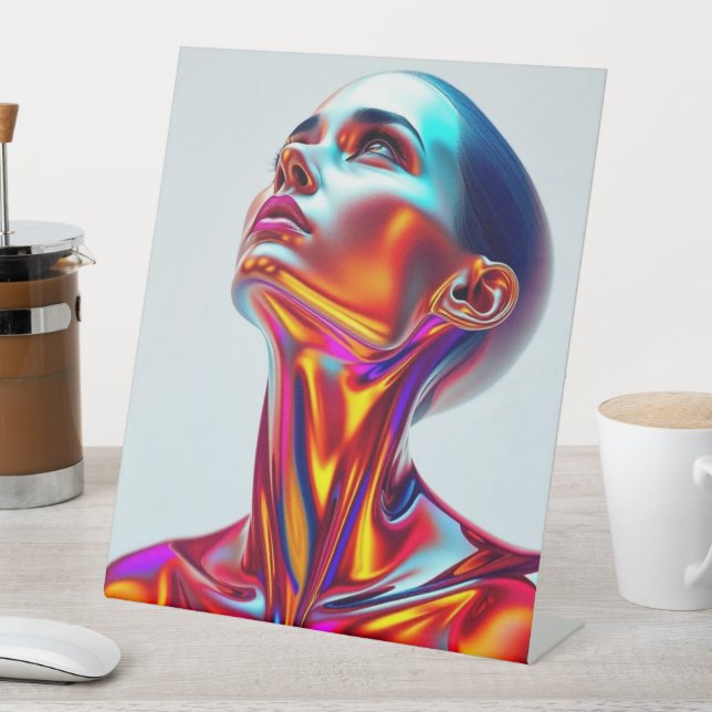 Futuristic woman portrait, sci-fi aesthetics, neon sockelschild (In Situ)