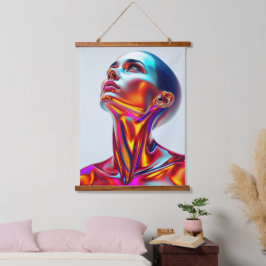 Futuristic woman portrait, sci-fi aesthetics, neon wandteppich mit holzrahmen