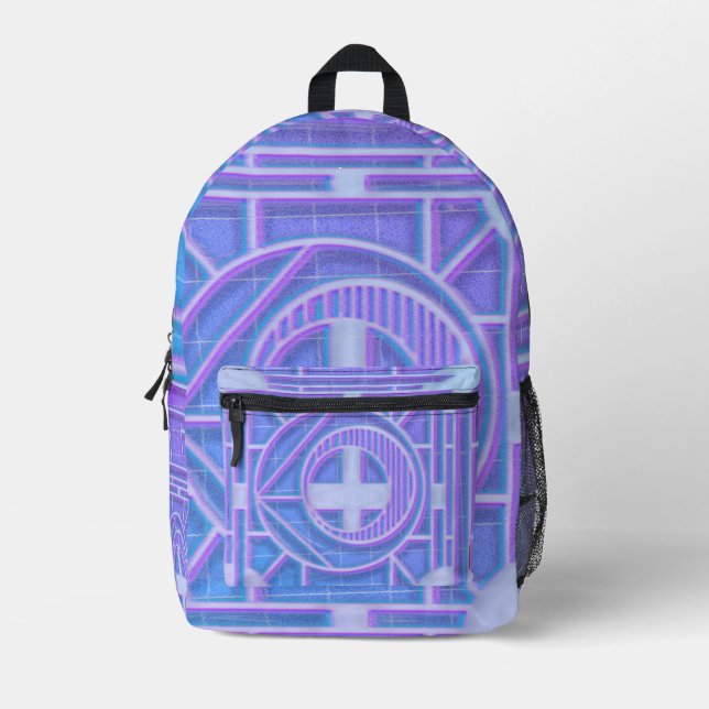 Futuristisch Neon Vaporwave Abstrakt Geometrisch Bedruckter Rucksack (Vorderseite)