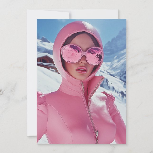 Futuristisch Pink Ski Fashion - Stilvolles Winterg Einladung (Vorderseite)