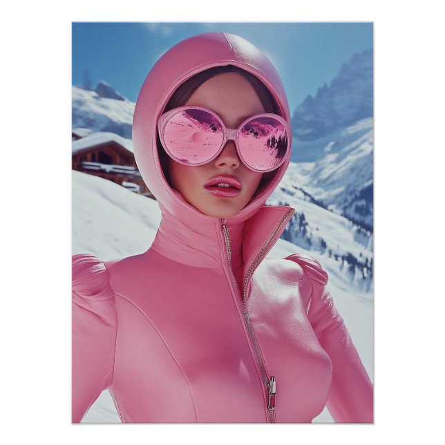 Futuristisch Pink Ski Fashion - Stilvolles Winterg Poster (Vorderseite)