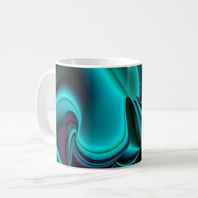Futuristische Abstrakte 3D Metallic Rainbow Art Kaffeetasse (Vorderseite Links)