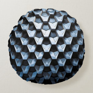 Futuristische abstrakte blaue geometrische Metallo Rundes Kissen