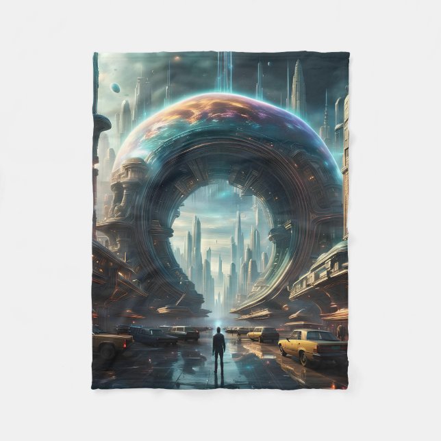 Futuristische Alien Planet Portal mit Magic Gate Fleecedecke (Vorderseite)