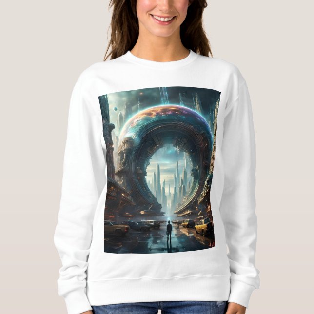Futuristische Alien Planet Portal mit Magic Gate Sweatshirt (Vorderseite)