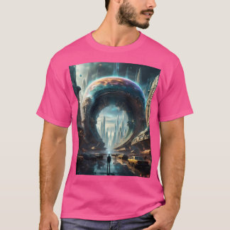 Futuristische Alien Planet Portal mit Magic Gate T-Shirt