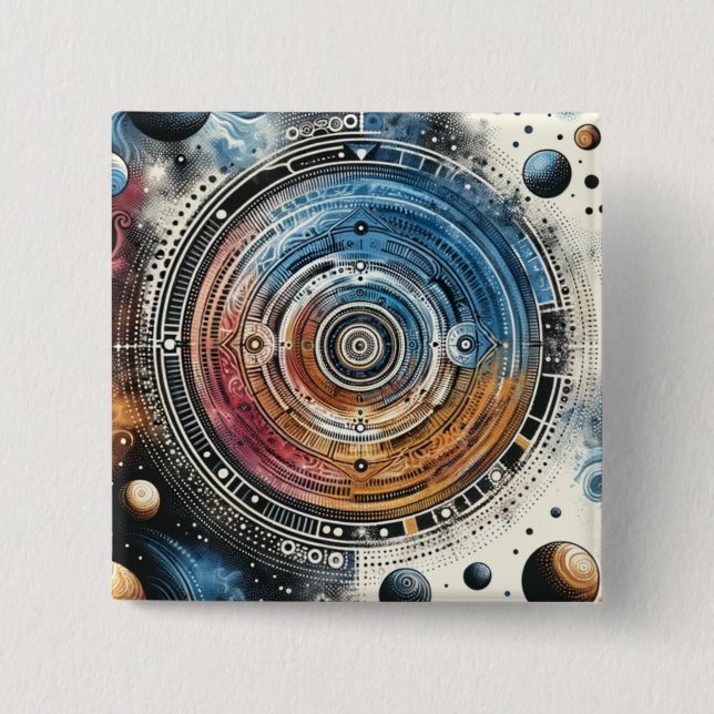 Futuristische Batik Kosmic Art - Space Design Button (Vorderseite)