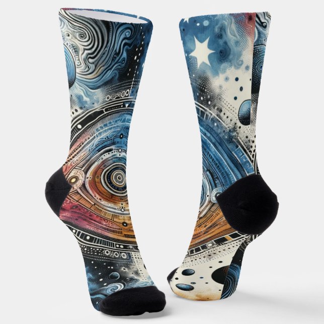 Futuristische Batik Kosmic Art - Space Design Socken (Gewinkelt)