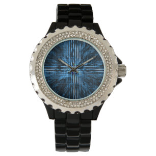 Futuristische, blaue Matrix/Gitter/Schaltkreis/Lin Armbanduhr