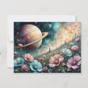 Futuristische Cosmos-Blume und Weltraum Postkarte