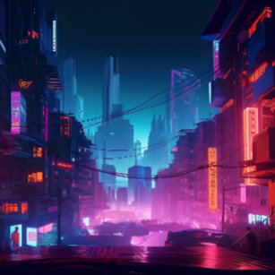 Futuristische Cyber Punk City - Version 3 Künstlicher Leinwanddruck